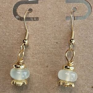 Jade Gemstone Earrings, New Jade, Green, Gold Over Sterling Silver, Flower